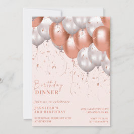 Convites de 3º aniversário em rosa dourado Balão G