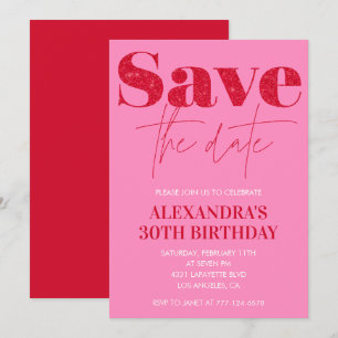 Convites de 30º aniversário cor-de-rosa Salve a da