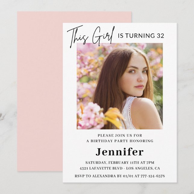 Convites de 32 anos da Elegante Foto Moderna (Frente/Verso)