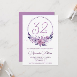 Convites de 32 anos da Elegante Roxo Floral