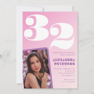 Convites de 32 anos rosa Foto retroativa
