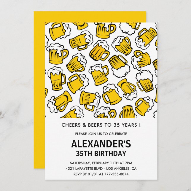 Convites de 35 anos Men Cheers and Beers (Frente/Verso)