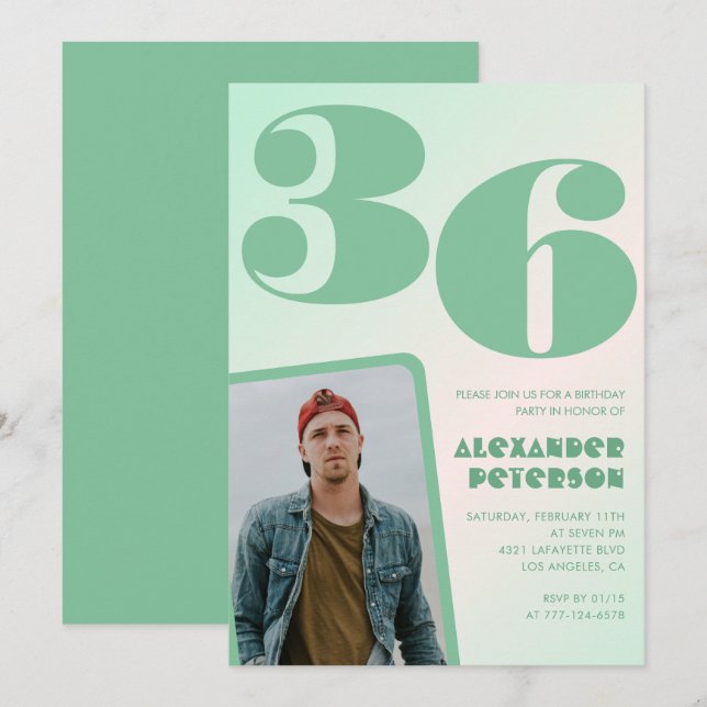 Convites de 36 anos para gradiente verde Foto para (Frente/Verso)