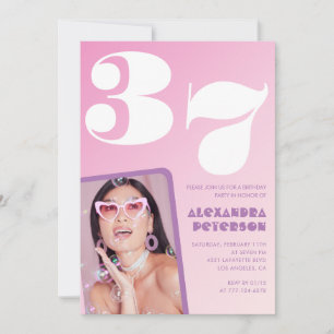 Convites de 37 anos, cor-de-rosa Foto retroativa