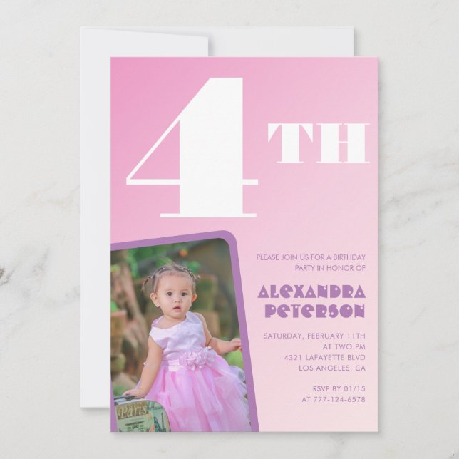 Convites de 4º aniversário com gradiente rosa para (Frente)