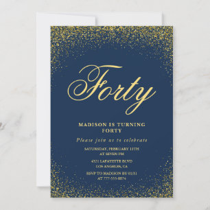 Convites de 40º aniversário glitter Dourado Azul N