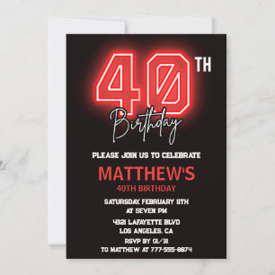 Convites de 40º aniversário preto Neon Homens