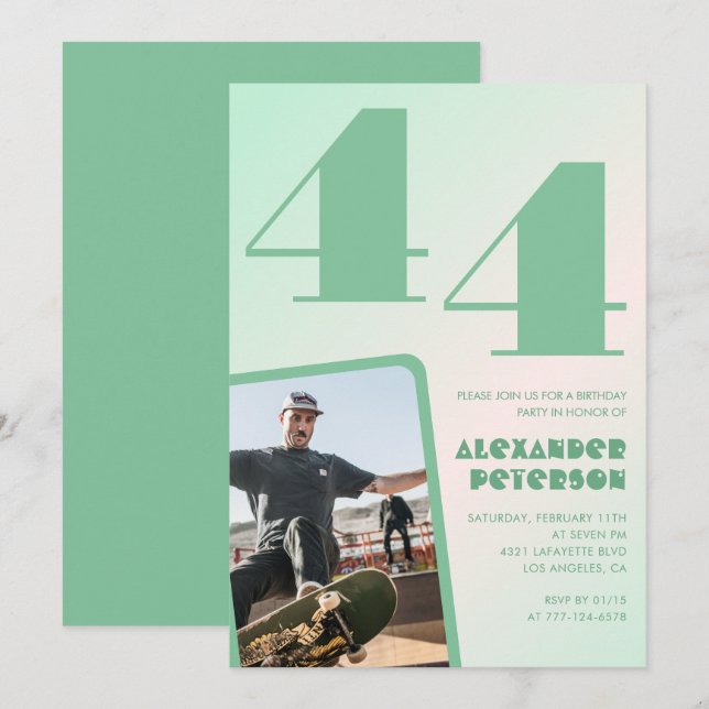 Convites de 44 de aniversário de gradiente verde F (Frente/Verso)