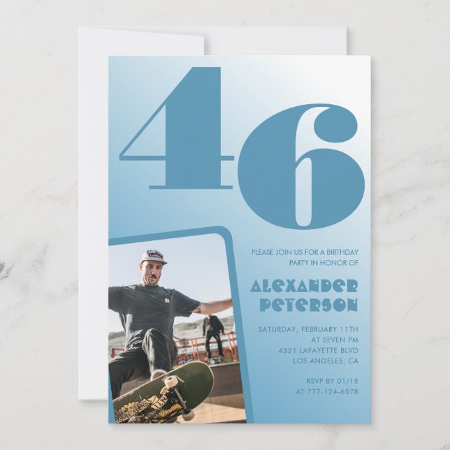 Convites de 46 anos de gradiente azul Men Foto (Frente)