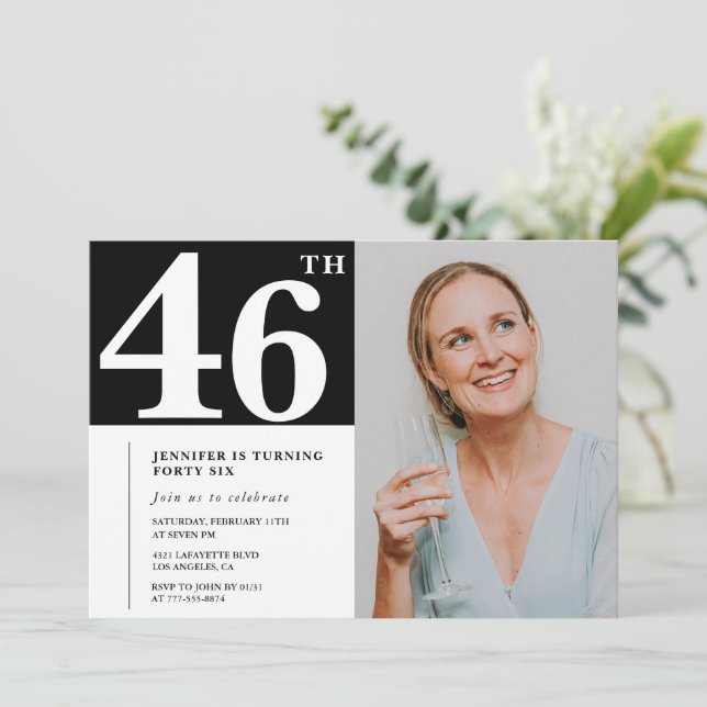 Convites de 46 anos para Foto Branca e Preta (Em pé/Frente)