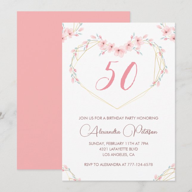 convites de 50º aniversário Boho Floral Elegante (Frente/Verso)