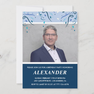 Convites de 50º aniversário masculino Foto Azul-Na