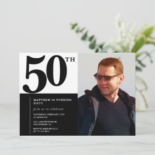 Convites de 50º aniversário preto Elegante Chique