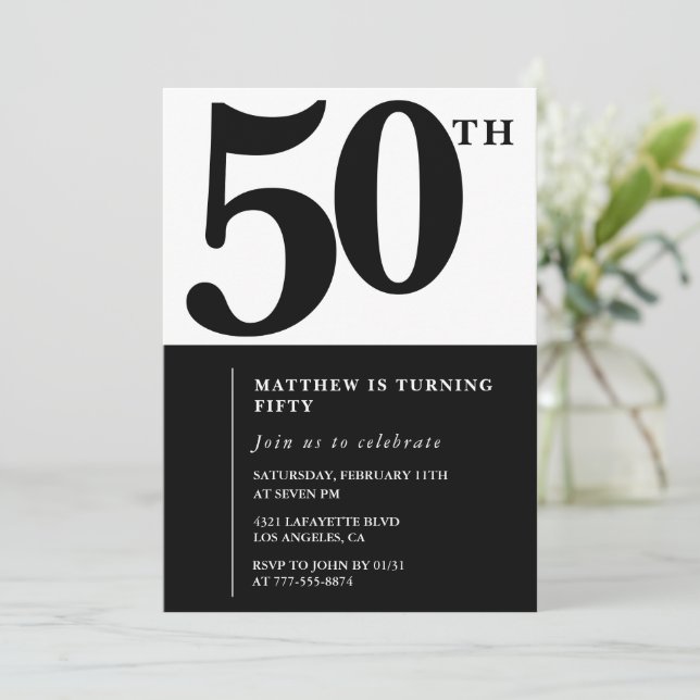 Convites de 50 anos da Elegante Chic Simple (Em pé/Frente)