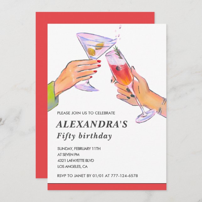 Convites de 50 anos Festa de Diversão Cocktail (Frente/Verso)