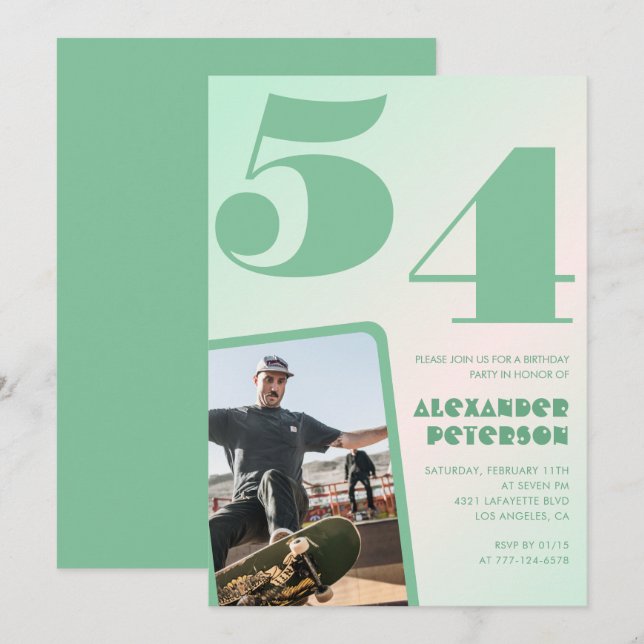 Convites de 54 anos para gradiente verde Foto para (Frente/Verso)