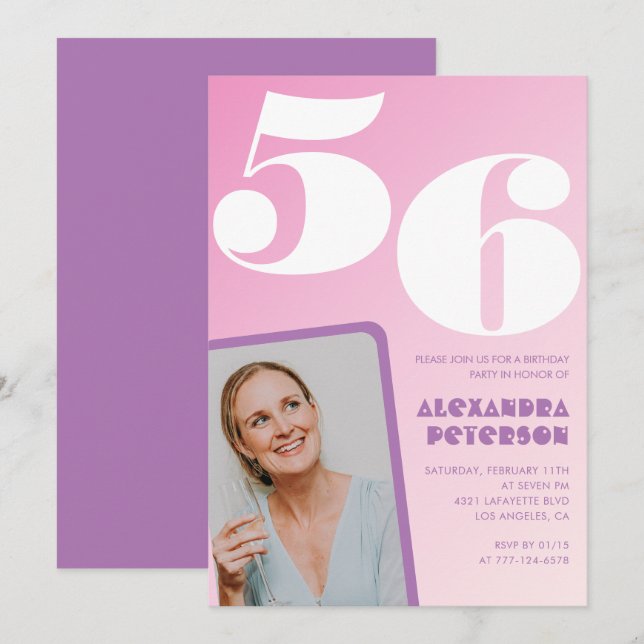 Convites de 56 anos para Groovy Rosa Foto Retroati (Frente/Verso)