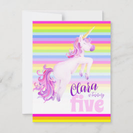 Convites de 5 de aniversário da Unicorn art rainbo