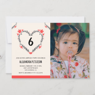 convites de 6º aniversário para ela Floral Heart