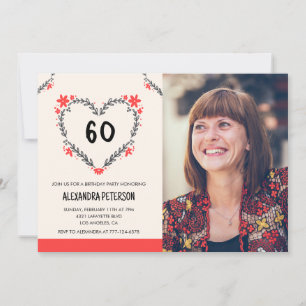 convites de 60 anos para ela Floral Heart
