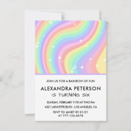 Convites de 6 de aniversário do Rainbow Pastel Cut
