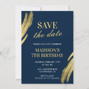 convites de 7º aniversário Salve a data Azul Marin