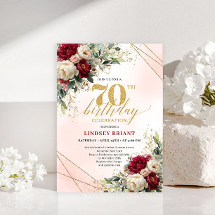 Convites de 70º Aniversário Florais em Ouro Simple