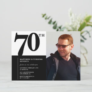 Convites de 70º aniversário preto Elegante Chique