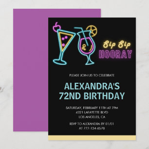 Convites de 72 anos de Black Cocktail Neon Glow