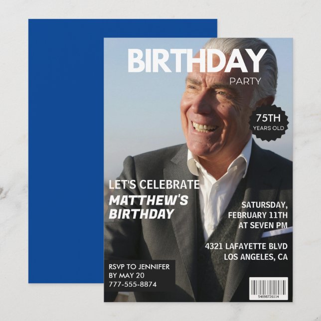convites de 75 anos de idade homens capa de revist (Frente/Verso)