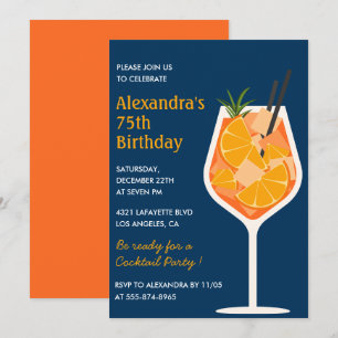 Convites de 75 anos elegantes Cocktail Navy
