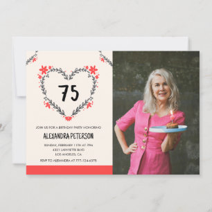 convites de 75 anos para ela Floral Heart