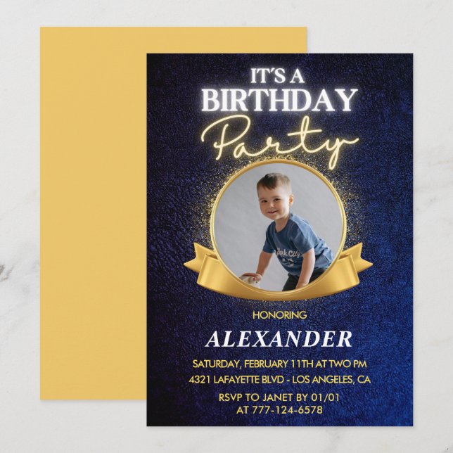 Convites de 7 de aniversário Elegante Foto Chic (Frente/Verso)