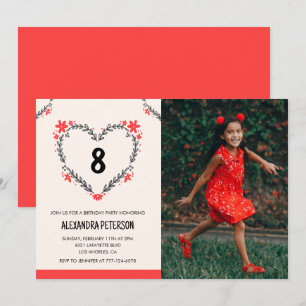 convites de 8º aniversário para ela Floral Heart