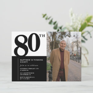 Convites de 80º aniversário preto Elegante Chique