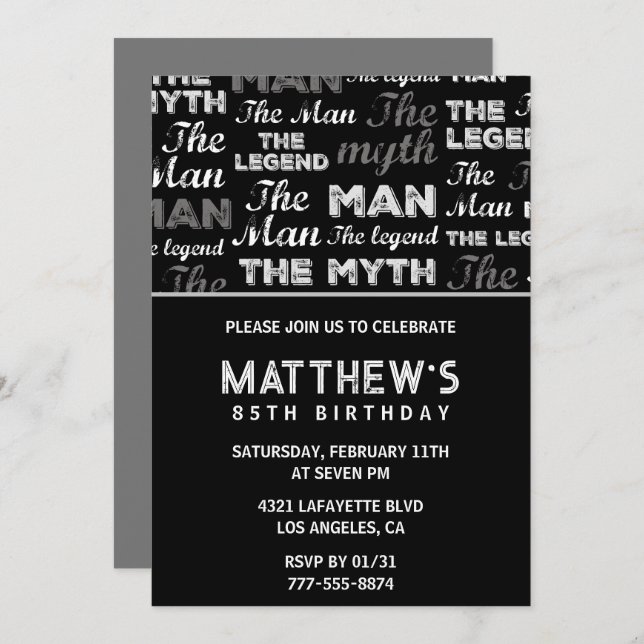 Convites de 85 anos Black Men Myth Legend (Frente/Verso)