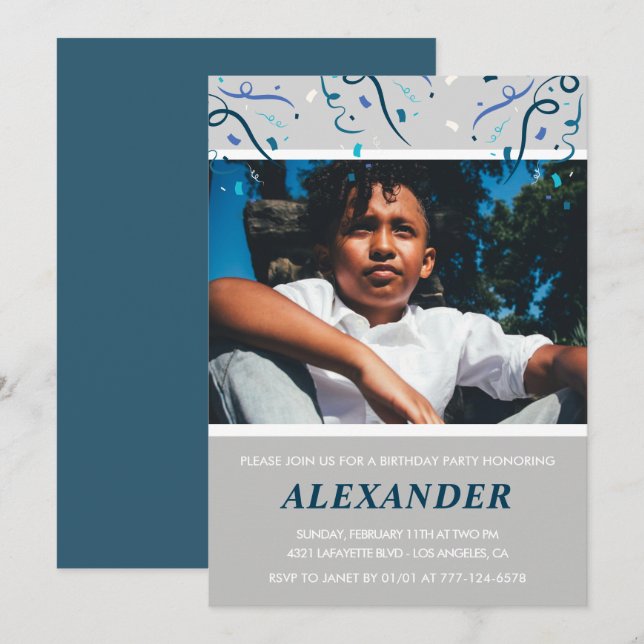 Convites de 9º aniversário Boy Confetti Foto Marin (Frente/Verso)
