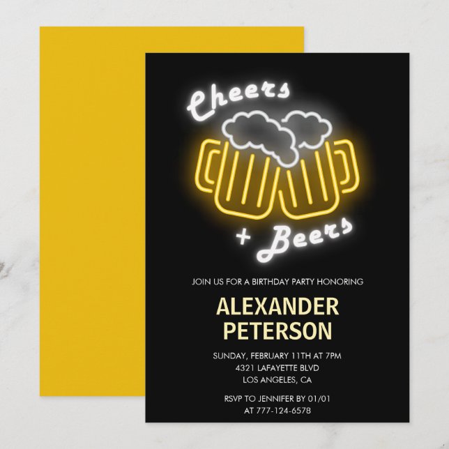 Convites de 90º aniversário preto Cerveja Neon (Frente/Verso)