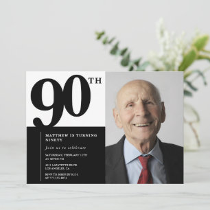 Convites de 90º aniversário preto Elegante Chique