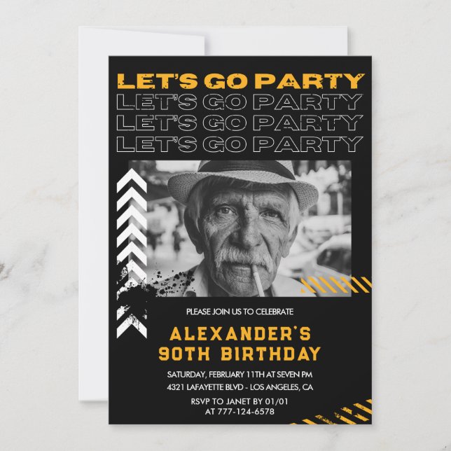convites de 90 anos de idade homens Foto Spray pin (Frente)