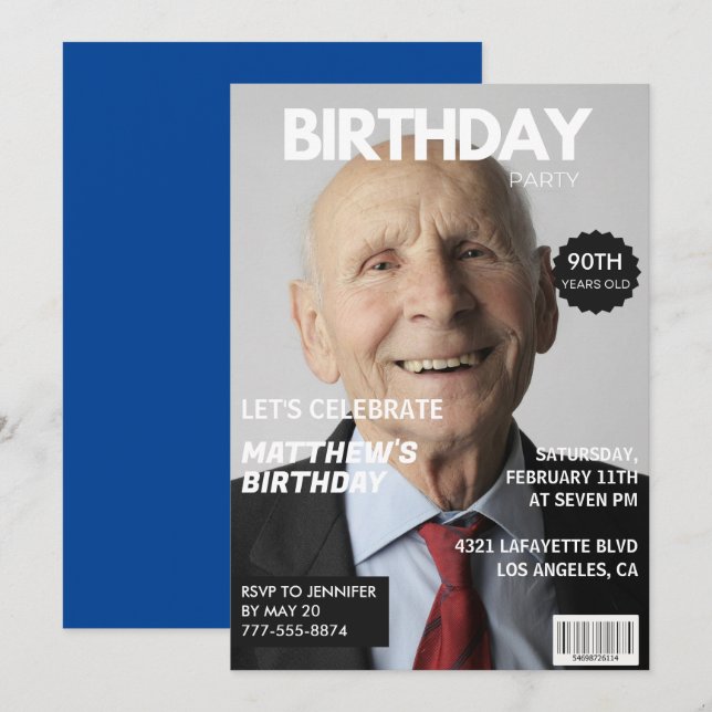 convites de 90 anos de idade homens revista capa (Frente/Verso)