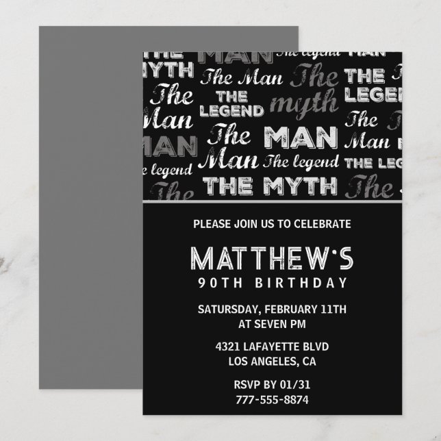 convites de 90 anos para ele Homens Mito Lenda (Frente/Verso)