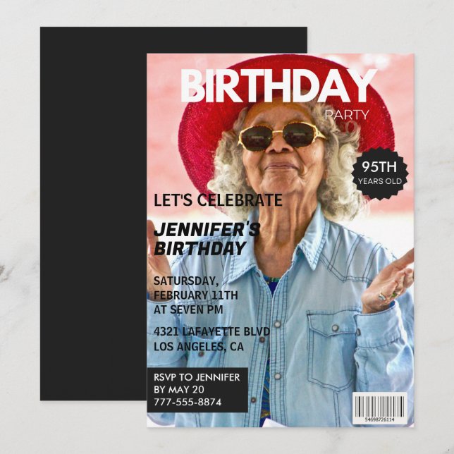 convites de 95 anos de idade para a capa da revist (Frente/Verso)