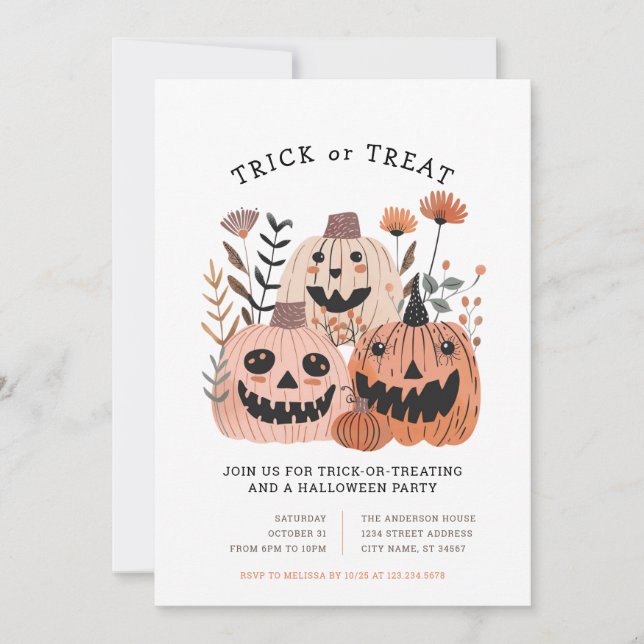 Convites de Abobrinha de Halloween para Doces ou T (Frente)