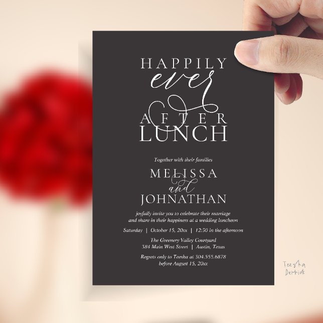 Convites de Almoço de Casamento, Felizes para Semp (Wedding Lunch Invites, Elegant Happily Ever After Invitation Card in Charcoal Grey)