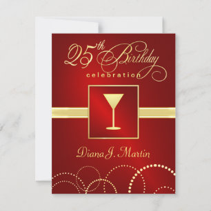 Convites de aniversário 25 - Vermelho Elegante