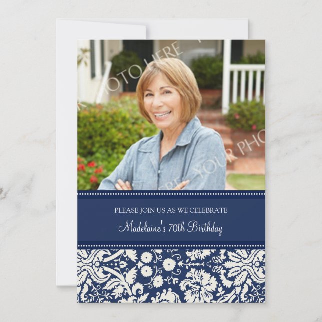 Convites de aniversário 70 de fotos azuis (Frente)