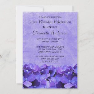 Convites de aniversário 70 de Hydrangeas Roxos