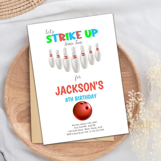 Convites de Aniversário à Boliche Vermelha Branca (White Red Bowling Birthday Invitations)