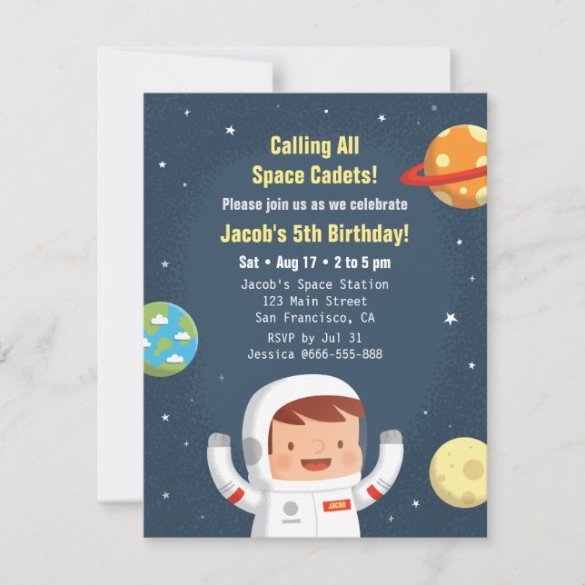 Convites de Aniversário Astronauta Galáxia Espaço  (Frente)